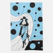 レトロ滑走路モデル、ヴィンテージアールデコファッション キッチンタオル (縦)