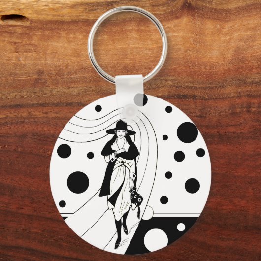 レトロ滑走路モデル、ヴィンテージアールデコファッション キーホルダー (裏面)