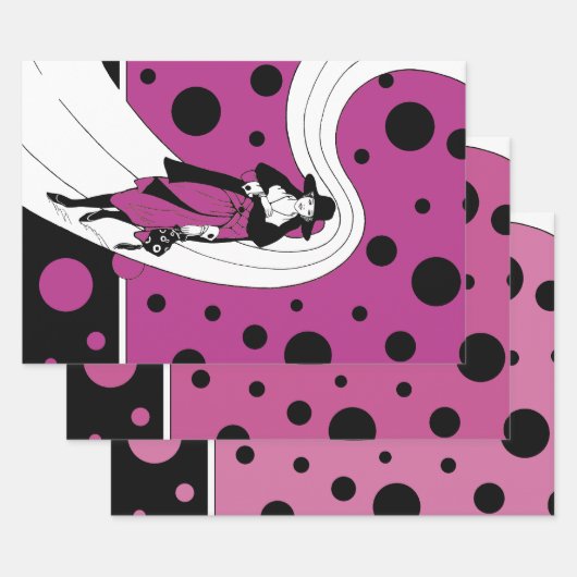 レトロ滑走路モデル、ヴィンテージアールデコファッション ラッピングペーパーシート (セット)