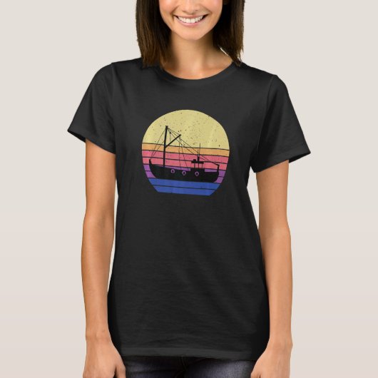 レトロ漁船アパレル 漁師 ボート Tシャツ (正面)