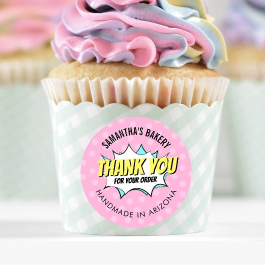 レトロ漫画おもしろいピンクベーカリーご注文ありがとうございます ラウンドシール