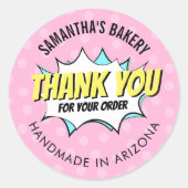 レトロ漫画おもしろいピンクベーカリーご注文ありがとうございます ラウンドシール (正面)