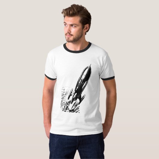レトロ漫画のロケットで冒険へと飛び出せ Tシャツ (正面フル)