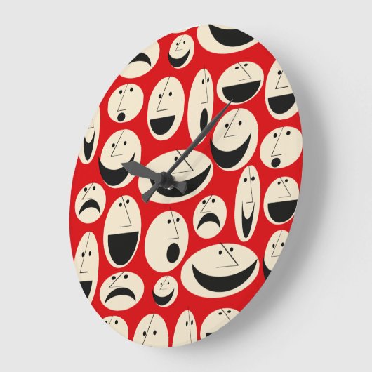 レトロ漫画の顔パターンラウンドウォールクロック ラージ壁時計 (傾斜)