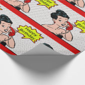 レトロ漫画ウーマンオンフォンハッピーバースデー ラッピングペーパー (角)