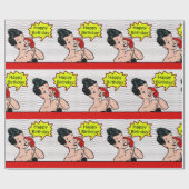 レトロ漫画ウーマンオンフォンハッピーバースデー ラッピングペーパー (フラット)