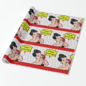 レトロ漫画ウーマンオンフォンハッピーバースデー ラッピングペーパー (アンロールド)