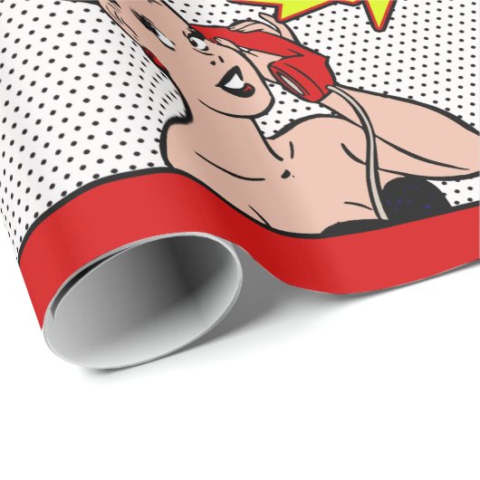 レトロ漫画ウーマンオンフォンハッピーバースデー ラッピングペーパー (ロールコーナー)