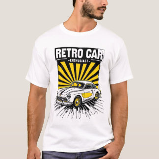 レトロ漫画スタイルビンテージカーイラストレーションTシャツ Tシャツ