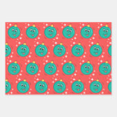 レトロ漫画スマイリーキャラクタークリスマスデザイン ラッピングペーパーシート (正面3)