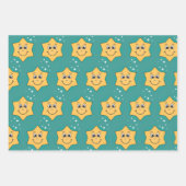 レトロ漫画スマイリーキャラクタークリスマスデザイン ラッピングペーパーシート (正面)