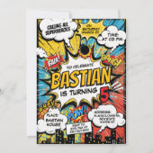 レトロ漫画スーパーヒーローズバースデーパーティー 招待状 (正面)