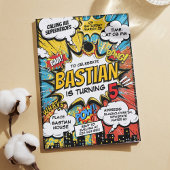 レトロ漫画スーパーヒーローズバースデーパーティー 招待状