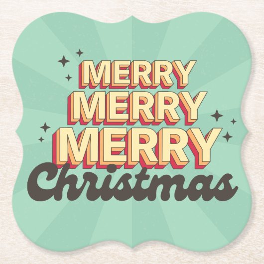 レトロ漫画デザインメリークリスマス文字 ペーパーコースター (正面)