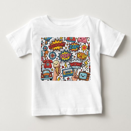 レトロ漫画デザイン ベビーTシャツ (正面)