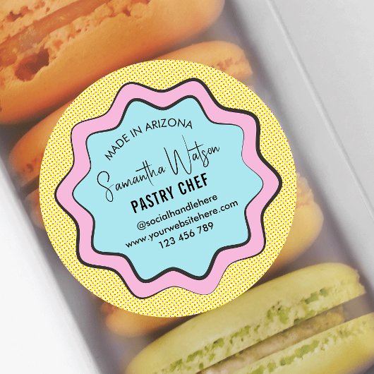 レトロ漫画トレンディーおもしろいカラフルカフェベーカリーシェフ ラウンドシール