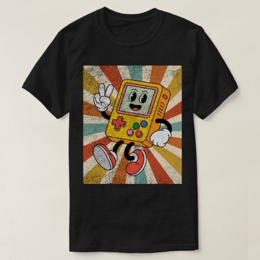レトロ漫画ハンドヘルドゲーム機 Tシャツ (デザイン正面)