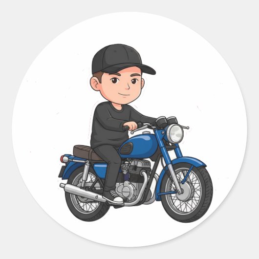 🏍️ レトロ漫画バイク クラシックバイク 楽しいデザイン  ラウンドシール (正面)