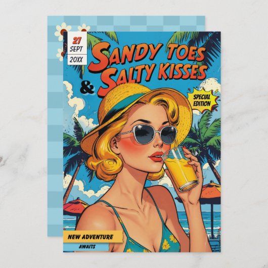 レトロ漫画ブックカバートロピカルブライダルブランチ 招待状 (正面/裏面)