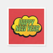 レトロ漫画ブックスタイルハッピーニューイヤー スタンダードカクテルナプキン (正面)