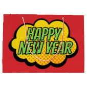 レトロ漫画ブックスタイルハッピーニューイヤー ラージペーパーバッグ (裏面)
