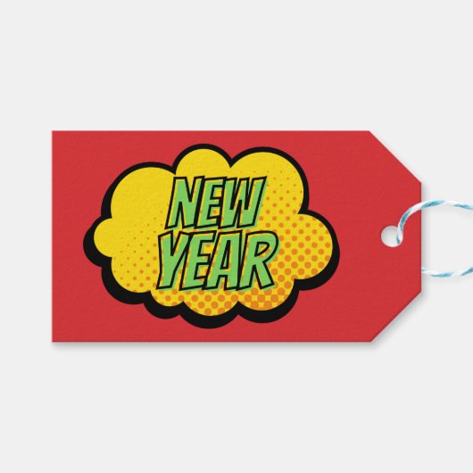 レトロ漫画ブックスタイル新年 ギフトタグ (正面(横))