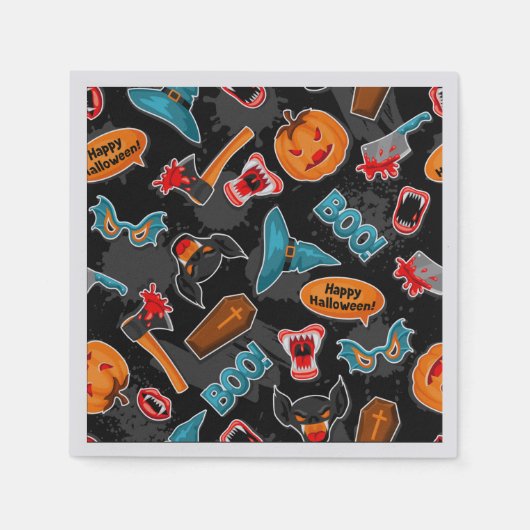 レトロ漫画ブックハロウィーン スタンダードカクテルナプキン (正面)