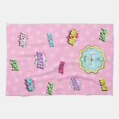 レトロ漫画ポップ・アートのピンクアートおもしろいベーキングパティシシェフ キッチンタオル (横)