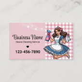 レトロ漫画メイドハウスクリーニングサービスピンク 名刺 (正面)