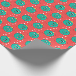 レトロ漫画レッドクリスマスボールスマイル ラッピングペーパー