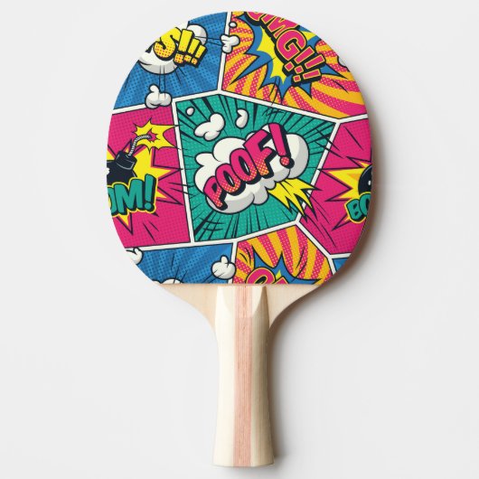 レトロ漫画爆発：ア鮮やかートポップ・アートの 卓球ラケット (正面)