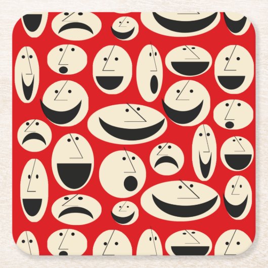 レトロ漫画顔パターン懸命紙コースター スクエアペーパーコースター (正面)
