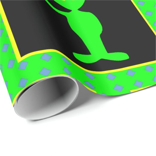 レトロ火星エイリアンピースサインネオンカラー ラッピングペーパー (ロールコーナー)