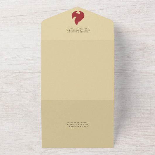 レトロ火災ハートストライプの結婚式 オールインワン招待状 (外側)