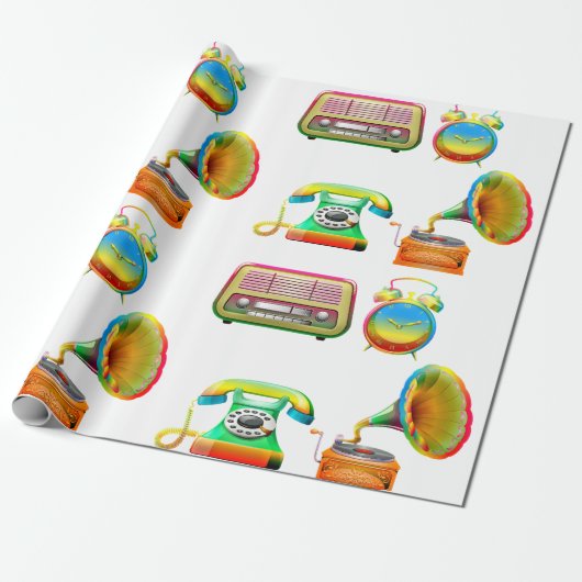 レトロ無線電話時計ヴィンテージ旧校 ラッピングペーパー (アンロールド)