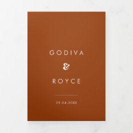 レトロ焼けオレンジ色オールインワン結婚の写真 三つ折り招待状