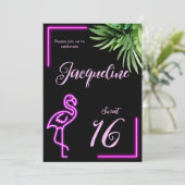 レトロ熱帯ネオンフラミンゴ甘い16歳の誕生日 招待状 (スタンド正面)