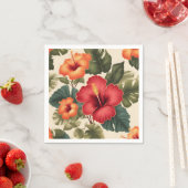 レトロ熱帯ハイビスカスフラワー スタンダードカクテルナプキン (インサイチュ)