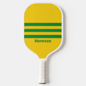 レトロ熱帯バナナ3ストライピング | 名前 ピックルボールラケット (裏面)