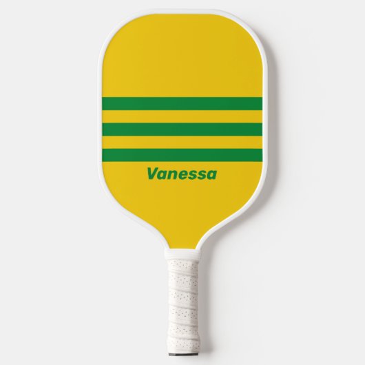レトロ熱帯バナナ3ストライピング | 名前 ピックルボールラケット (正面)
