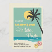 レトロ熱帯ビーチ大人の誕生日パーティー 招待状 (正面/裏面)