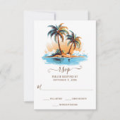 レトロ熱帯ビーチ目的地の結婚式 出欠カード (正面)