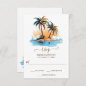 レトロ熱帯ビーチ目的地の結婚式 出欠カード (正面/裏面)