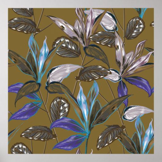 レトロ熱帯林植物性モチーフ散乱r ポスター (正面)