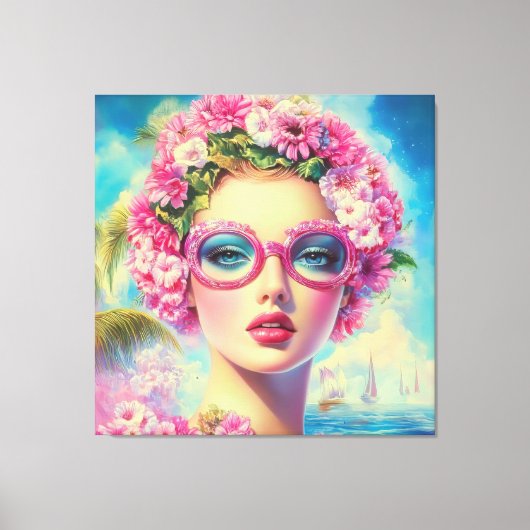 レトロ熱帯美しい キャンバスプリント (正面)