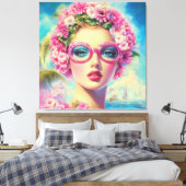 レトロ熱帯美しい キャンバスプリント (インサイチュ (寝室))