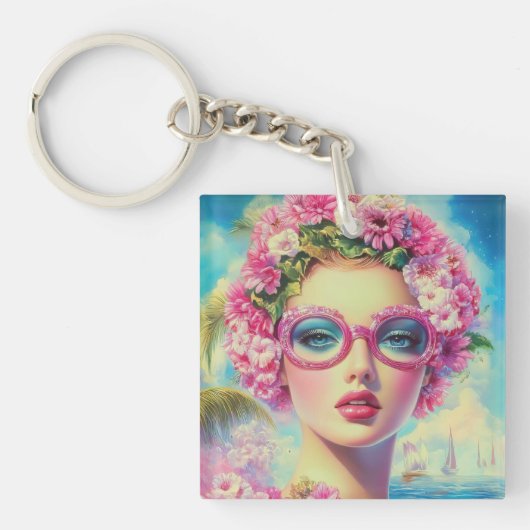 レトロ熱帯美しい キーホルダー (正面)