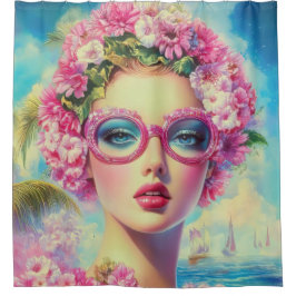 レトロ熱帯美しい シャワーカーテン