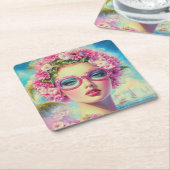 レトロ熱帯美しい スクエアペーパーコースター (アングル)