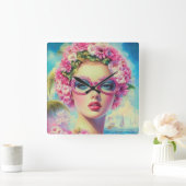 レトロ熱帯美しい スクエア壁時計 (ホーム)